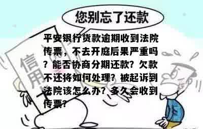 平安银行货款逾期收到法院传票，不去开庭后果严重吗？能否协商分期还款？欠款不还将如何处理？被起诉到法院该怎么办？多久会收到传票？