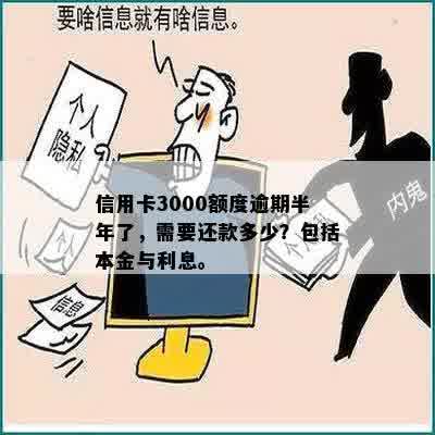 信用卡3000额度逾期半年了，需要还款多少？包括本金与利息。