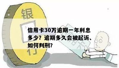 信用卡30万逾期一年利息多少？逾期多久会被起诉、如何判刑？