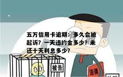 五万信用卡逾期：多久会被起诉？一天违约金多少？未还十天利息多少？