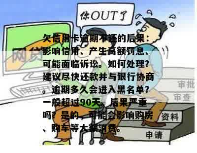 欠信用卡逾期不还的后果：影响信用、产生高额罚息、可能面临诉讼。如何处理？建议尽快还款并与银行协商。逾期多久会进入黑名单？一般超过90天。后果严重吗？是的，可能会影响购房、购车等大额消费。