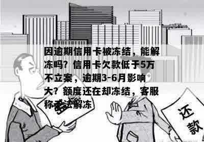 因逾期信用卡被冻结，能解冻吗？信用卡欠款低于5万不立案，逾期3-6月影响大？额度还在却冻结，客服称无法解冻