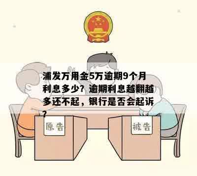 浦发万用金5万逾期9个月利息多少？逾期利息越翻越多还不起，银行是否会起诉？