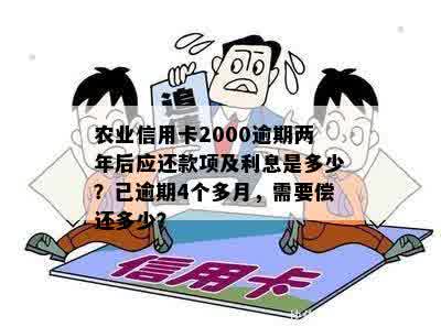 农业信用卡2000逾期两年后应还款项及利息是多少？已逾期4个多月，需要偿还多少？