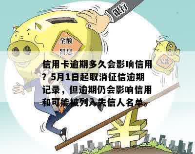 信用卡逾期多久会影响信用？5月1日起取消征信逾期记录，但逾期仍会影响信用和可能被列入失信人名单。