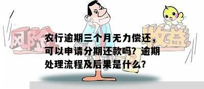 农行逾期三个月无力偿还，可以申请分期还款吗？逾期处理流程及后果是什么？