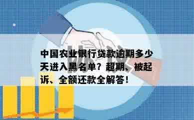 中国农业银行贷款逾期多少天进入黑名单？超期、被起诉、全额还款全解答！