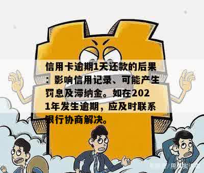 信用卡逾期1天还款的后果：影响信用记录、可能产生罚息及滞纳金。如在2021年发生逾期，应及时联系银行协商解决。