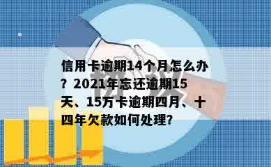 信用卡逾期14个月怎么办？2021年忘还逾期15天、15万卡逾期四月、十四年欠款如何处理？