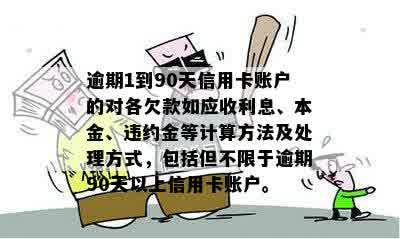 逾期1到90天信用卡账户的对各欠款如应收利息、本金、违约金等计算方法及处理方式，包括但不限于逾期90天以上信用卡账户。