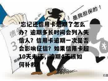 '忘记还信用卡逾期了怎么办？逾期多长时间会列入失信人？信用卡逾期一次是否会影响征信？如果信用卡超10天未还，逾期4天该如何补救？'