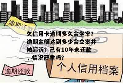 欠信用卡逾期多久会坐牢？逾期金额达到多少会立案并被起诉？已有10年未还款，情况严重吗？