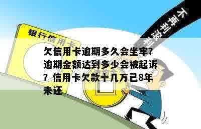 欠信用卡逾期多久会坐牢？逾期金额达到多少会被起诉？信用卡欠款十几万已8年未还