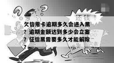 欠信用卡逾期多久会进入黑？逾期金额达到多少会立案？征信黑需要多久才能解除？