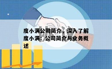 度小满公司简介，深入了解度小满：公司简介与业务概述