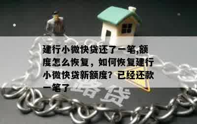 建行小微快贷还了一笔,额度怎么恢复，如何恢复建行小微快贷新额度？已经还款一笔了