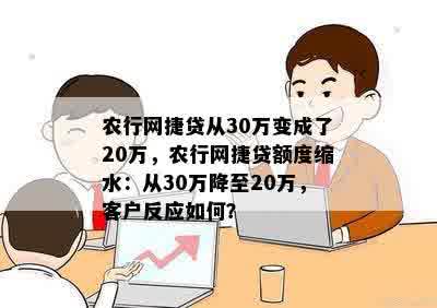 农行网捷贷从30万变成了20万，农行网捷贷额度缩水：从30万降至20万，客户反应如何？