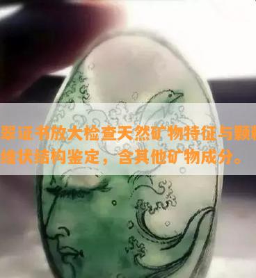 翡翠证书放大检查天然矿物特征与颗粒-纤维状结构鉴定，含其他矿物成分。