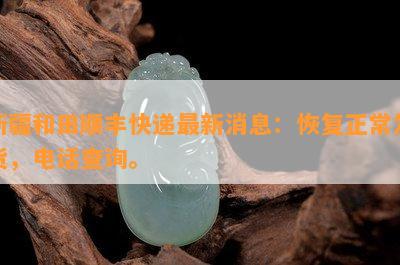 新疆和田顺丰快递最新消息：恢复正常发货，电话查询。