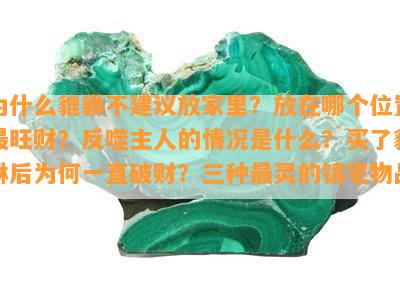 为什么貔貅不建议放家里？放在哪个位置最旺财？反噬主人的情况是什么？买了貔貅后为何一直破财？三种最灵的镇宅物品。