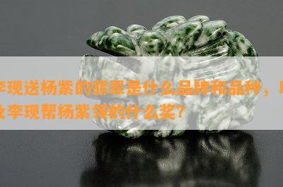 李现送杨紫的翡翠是什么品牌和品种，以及李现帮杨紫领的什么奖？