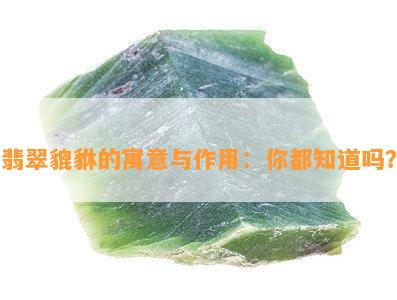 翡翠貔貅的寓意与作用：你都知道吗？