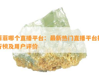 菲菲哪个直播平台：最新热门直播平台排行榜及客户评价