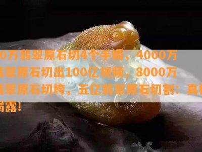 10万翡翠原石切4个手镯，4000万翡翠原石切出100亿视频，8000万翡翠原石切垮，五亿翡翠原石切割：真相揭露！