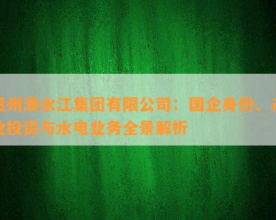 贵州清水江集团有限公司：国企身份、产业投资与水电业务全景解析