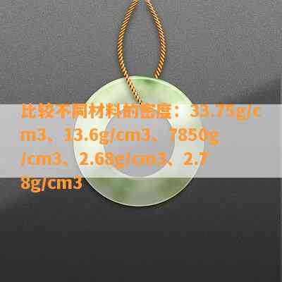 比较不同材料的密度：33.75g/cm3、13.6g/cm3、7850g/cm3、2.68g/cm3、2.78g/cm3