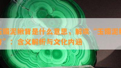 玉镯泥鳅背是什么意思，解读“玉镯泥鳅背”：含义解析与文化内涵